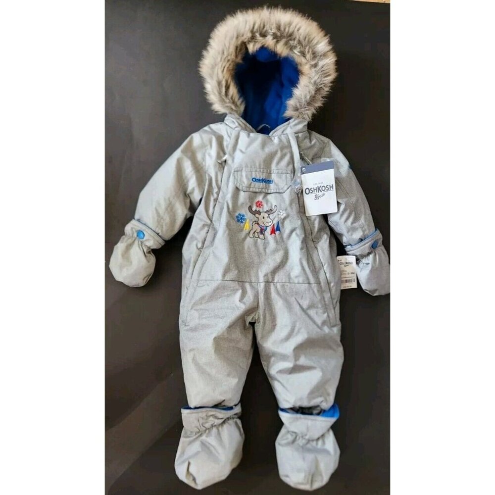 Oshkosh B'gosh 6-9 MO Grey Fleece-Lined Snow Suit with Faux Fur-lined Hood